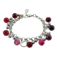 Bracelet Agate rose, Acier inoxydable 316, avec agate rose, avec 1lnch chaînes de rallonge, bracelet à breloques & chaîne Rolo & facettes, couleur originale Environ 6.5 pouce, Vendu par brin