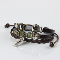 Cowhide Bracelets, with Waxed Cotton Cord & Hematite & Zinc Alloy, Fish, plated, braided & adjustable & , 170-240mm Approx 8 Inch 