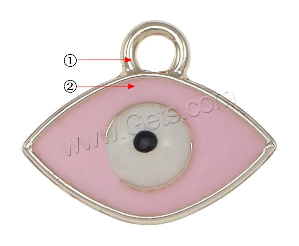 Zink-Legierung Evil Eye Anhänger, Zinklegierung, blöser Blick, plattiert, Emaille, keine, frei von Nickel, Blei & Kadmium, 17.5x14x3mm, Bohrung:ca. 2.5mm, verkauft von PC