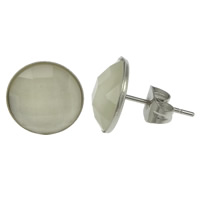 Stainless Steel Stud Earring, with Glass, Flat Round, faceted, original color 