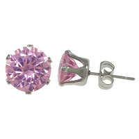 Stainless Steel Cubic Zirconia Stud Earring, with cubic zirconia, pink 