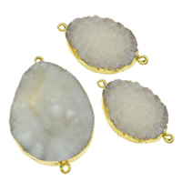 Natural Quartz Druzy Connector, Clear Quartz, with Brass, Oval, gold color plated, 1/1 loop, 3.5-69mm Approx 2.5mm 