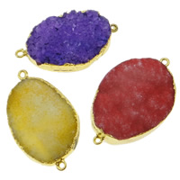 Natural Quartz Druzy Connector, with Brass, Oval, 1/1 loop, mixed colors, 3.5-69mm Approx 2.5mm 