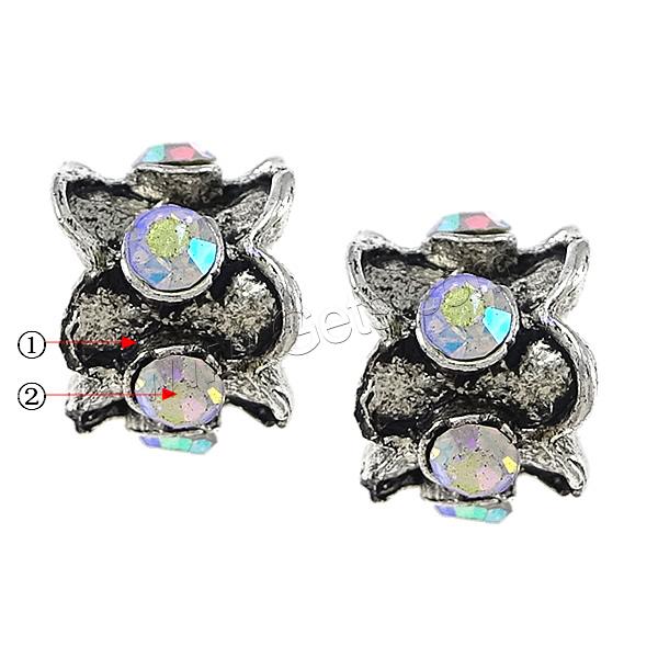 Rhinestone Brass European Beads, Flower, plated, without troll & with rhinestone, more colors for choice, 8x10mm, Hole:Approx 5mm, Sold By PC