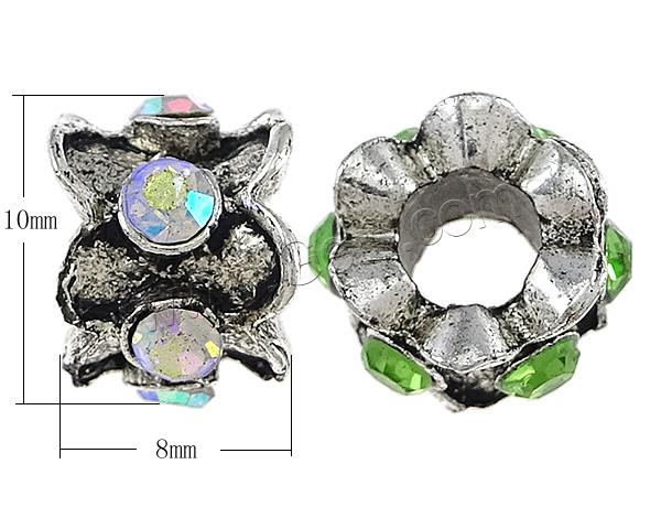 Abalorios de Europeo de latón con diamantes de imitación, metal, Flor, chapado, sin rosca, más colores para la opción, 8x10mm, agujero:aproximado 5mm, Vendido por UD