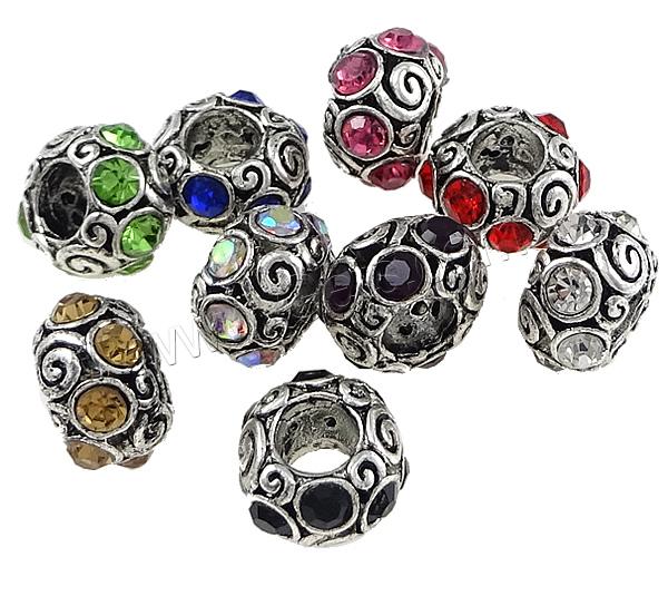 Rhinestone Brass European Beads, Rondelle, plated, without troll & with rhinestone, more colors for choice, 7x11mm, Hole:Approx 5mm, Sold By PC