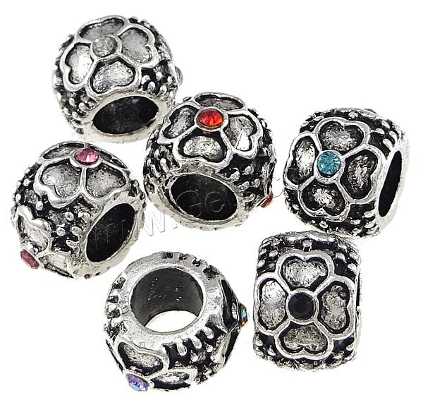 Rhinestone Brass European Beads, Drum, plated, without troll & with rhinestone, more colors for choice, 8x11mm, Hole:Approx 5mm, Sold By PC