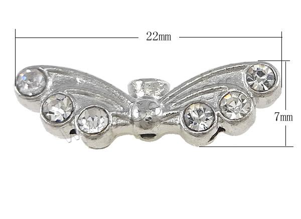Weinlese Messing Perlen, Flügelform, plattiert, 3-Loch & mit Strass, keine, 22x7x4mm, Bohrung:ca. 1.5mm, verkauft von PC