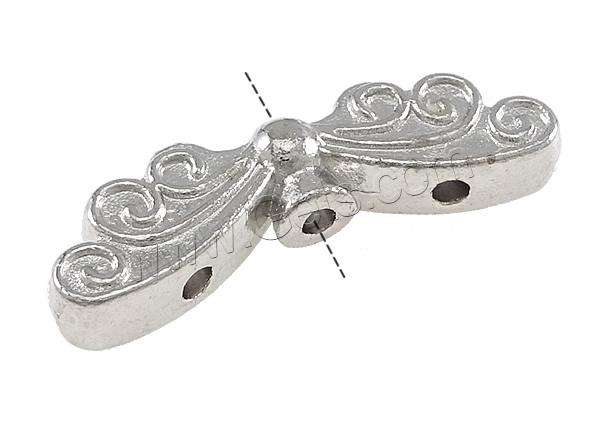 Weinlese Messing Perlen, Flügelform, plattiert, 3-Loch & mit Strass, keine, 22x7x4mm, Bohrung:ca. 1.5mm, verkauft von PC