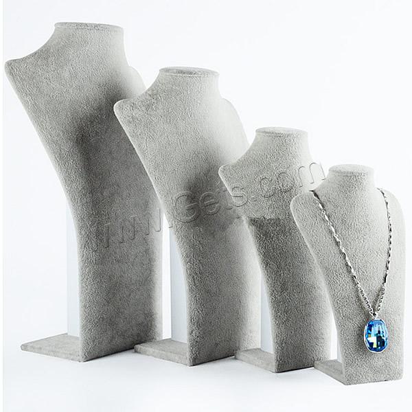 Velvet Necklace Display, Velveteen, with Wood, Bust, different size for choice & Customized, silver-grey, Sold By PC