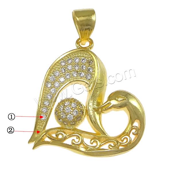 Cubic Zirconia Micro Pave Brass Pendant, Heart, plated, micro pave 43 pcs cubic zirconia, more colors for choice, 20x21x3mm, Hole:Approx 3.5x5mm, Sold By PC