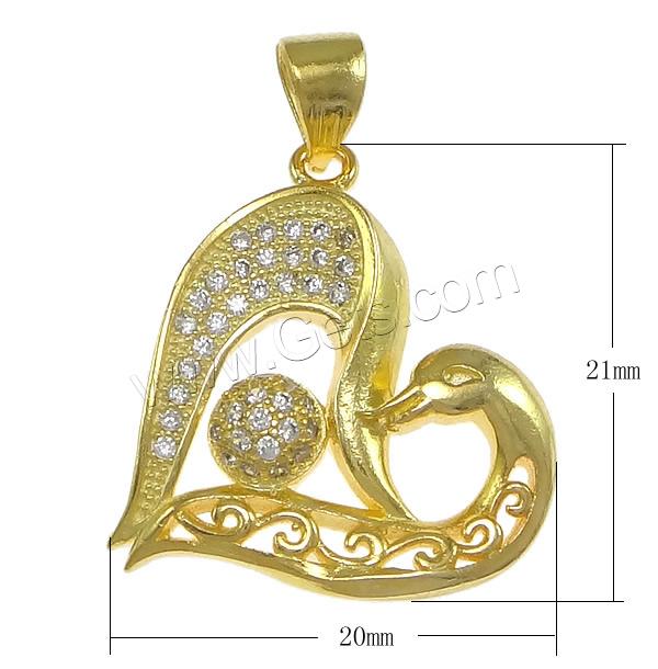 Cubic Zirconia Micro Pave Brass Pendant, Heart, plated, micro pave 43 pcs cubic zirconia, more colors for choice, 20x21x3mm, Hole:Approx 3.5x5mm, Sold By PC