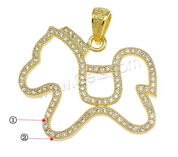 Cubic Zirconia Micro Pave Brass Pendant, Horse, plated, micro pave 103 pcs cubic zirconia, more colors for choice, 27x23x2mm, Hole:Approx 3.5x4mm, Sold By PC