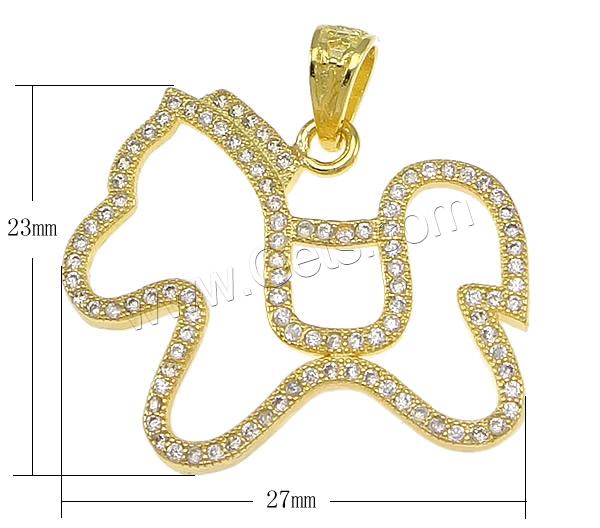 Cubic Zirconia Micro Pave Brass Pendant, Horse, plated, micro pave 103 pcs cubic zirconia, more colors for choice, 27x23x2mm, Hole:Approx 3.5x4mm, Sold By PC