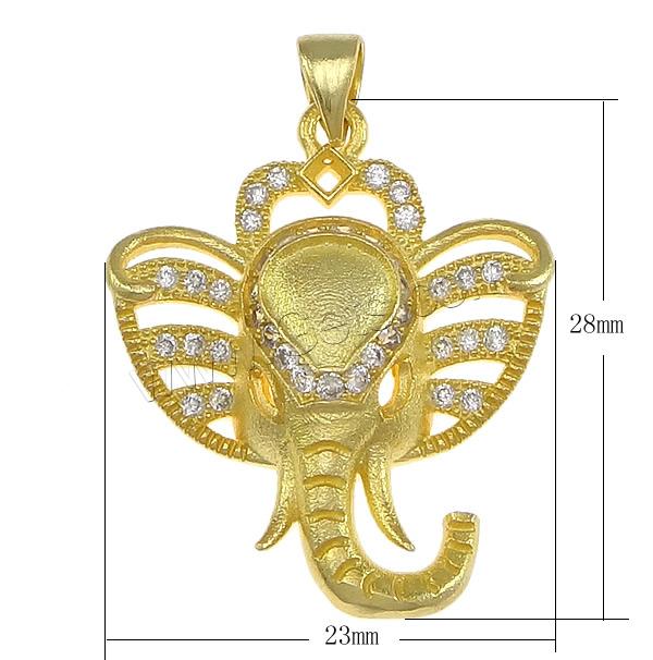 Cubic Zirconia Micro Pave Brass Pendant, Elephant, plated, micro pave 39 pcs cubic zirconia, more colors for choice, 23x28x6mm, Hole:Approx 4x4mm, Sold By PC