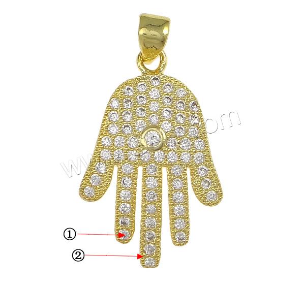 Cubic Zirconia Micro Pave Brass Pendant, Hamsa, plated, Islamic jewelry & micro pave 67 pcs cubic zirconia, more colors for choice, 16x24x2mm, Hole:Approx 3x4mm, Sold By PC