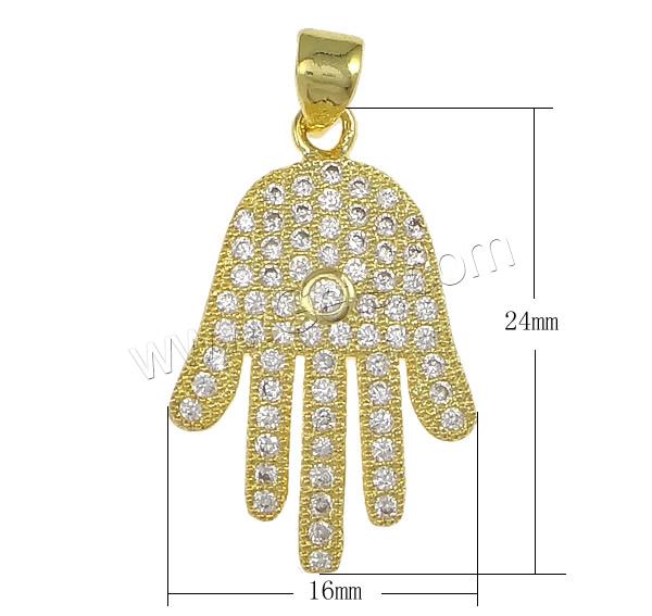 Cubic Zirconia Micro Pave Brass Pendant, Hamsa, plated, Islamic jewelry & micro pave 67 pcs cubic zirconia, more colors for choice, 16x24x2mm, Hole:Approx 3x4mm, Sold By PC