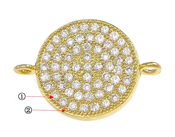 Cubic Zirconia Micro Pave Brass Connector, Flat Round, plated, micro pave 61 pcs cubic zirconia & 1/1 loop, more colors for choice, 20x14x2mm, Hole:Approx 1.5mm, Sold By PC