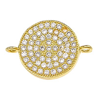 Cubic Zirconia Micro Pave Brass Connector, Flat Round, plated, micro pave 61 pcs cubic zirconia & 1/1 loop Approx 1.5mm 