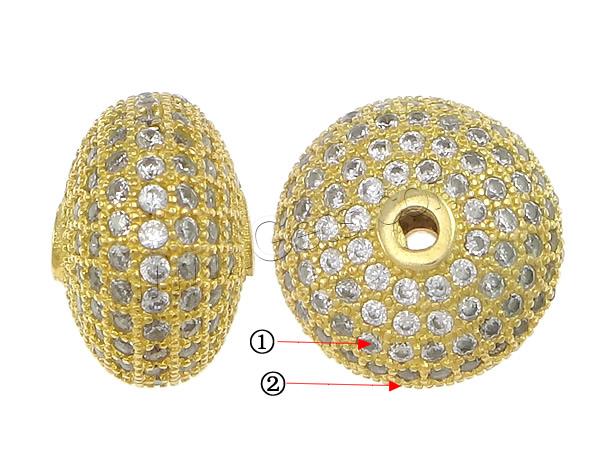 Cubic Zirconia Micro Pave Brass Beads, Rondelle, plated, micro pave 185 pcs cubic zirconia, more colors for choice, 10x14x14mm, Hole:Approx 1.5mm, Sold By PC
