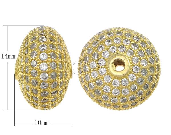 Cubic Zirconia Micro Pave Brass Beads, Rondelle, plated, micro pave 185 pcs cubic zirconia, more colors for choice, 10x14x14mm, Hole:Approx 1.5mm, Sold By PC