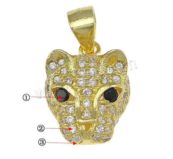Cubic Zirconia Micro Pave Brass Pendant, Leopard, plated, micro pave 91 pcs cubic zirconia & hollow, more colors for choice, 10x14x7mm, Hole:Approx 3.5x4.5mm, Sold By PC