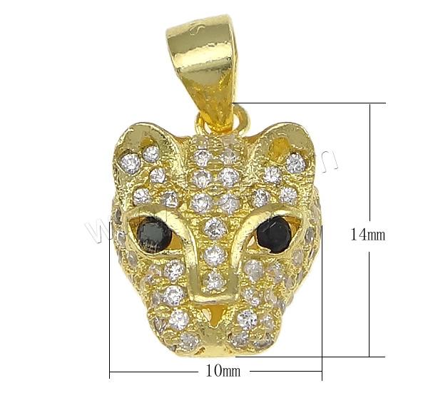 Cubic Zirconia Micro Pave Brass Pendant, Leopard, plated, micro pave 91 pcs cubic zirconia & hollow, more colors for choice, 10x14x7mm, Hole:Approx 3.5x4.5mm, Sold By PC