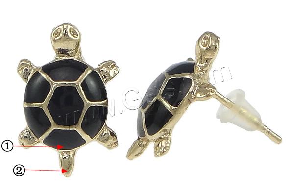 Enamel Zinc Alloy Stud Earring, with rubber earnut, stainless steel post pin, Turtle, plated, more colors for choice, nickel, lead & cadmium free, 10x15x3mm, Sold By Pair