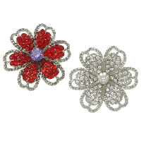 Flower Zinc Alloy Connector, platinum color plated, 3/3 loop & with rhinestone lead & cadmium free 