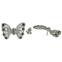 Zinc Alloy Decorative Buckle, Butterfly, platinum color plated, with rhinestone, lead & cadmium free 