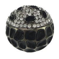 Botón de caña de aleación de cinc, aleación de zinc, Cúpula, chapado en color plomo negro, esmalte & con diamantes de imitación & hueco, libre de plomo & cadmio, 34x34x18mm, agujero:aproximado 3mm, Vendido por UD
