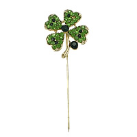 Hair Stick, Zinc Alloy, Four Leaf Clover, gold color plated, with rhinestone, lead & cadmium free 