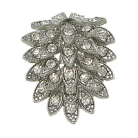 Zinc Alloy Jewelry Cabochons, Leaf, platinum color plated, with rhinestone, lead & cadmium free 