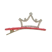 Alligator Hair Clip, Zinc Alloy, with Cloth, Crown, gold color plated, with rhinestone, lead & cadmium free 