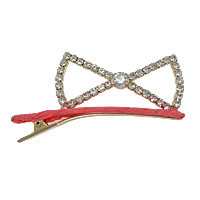 Alligator Hair Clip, Zinc Alloy, with Cloth, Bowknot, gold color plated, with rhinestone, lead & cadmium free 