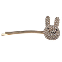 Hair Slide, Zinc Alloy, Rabbit, gold color plated, with rhinestone, lead & cadmium free 