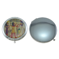 Железо косметическое зеркало, с Стеклянный, Плоская круглая форма, Платиновое покрытие платиновым цвет, Эпоксидная стикер, не содержит никель, свинец продается PC