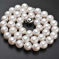Natural Freshwater Pearl Necklace, brass box clasp, Round Approx 17.5 Inch 