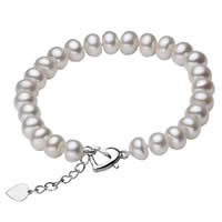 Cultured Freshwater Pearl Bracelets, brass lobster clasp, with 5cm extender chain, Potato, natural 8-9mm Approx 6.5 Inch 