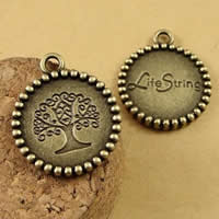 Zinc Alloy Jewelry Pendants, Tree, antique bronze color plated, with letter pattern, nickel, lead & cadmium free, 21mm Approx 1.5-2.5mm 