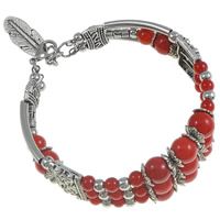 Fashion Zinc Alloy Bracelets, with Red Agate, brass lobster clasp, antique silver color plated , nickel, lead & cadmium free Approx 6 Inch 