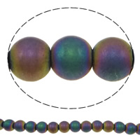 Nicht magnetische Hämatit Perlen, Non- magnetische Hämatit, rund, bunte Farbe plattiert, verschiedene Größen vorhanden & satiniert, farbenfroh, Bohrung:ca. 2mm, Länge:ca. 15.7 ZollInch, verkauft von Strang