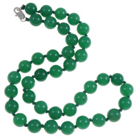 Зеленый агат ожерелье, зеленый агат, с Нейлоновый шнурок, цинковый сплав Замок-карабин, Круглая, натуральный, 10mm, длина:Приблизительно 18.5 дюймовый, продается Strand