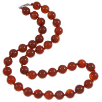 Rote Achat Halskette, Roter Achat, mit Nylonschnur, Zinklegierung Karabinerverschluss, rund, natürlich, 10mm, Länge:ca. 18 ZollInch, verkauft von Strang