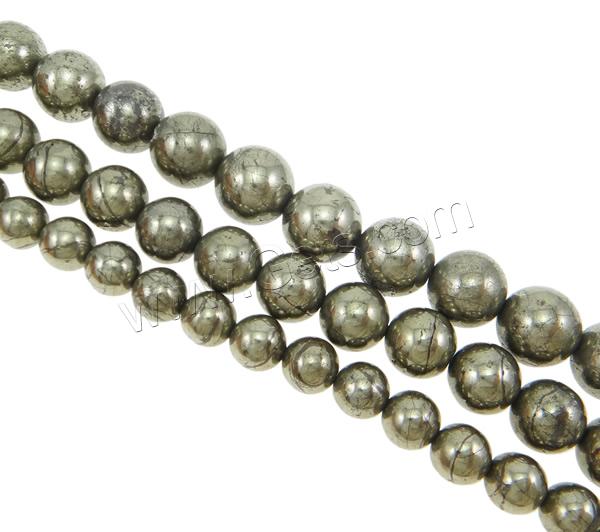 Pirita oro perlas, Pirita de Oro, Esférico, diverso tamaño para la opción, agujero:aproximado 1mm, longitud:aproximado 15.5 Inch, Vendido por Sarta