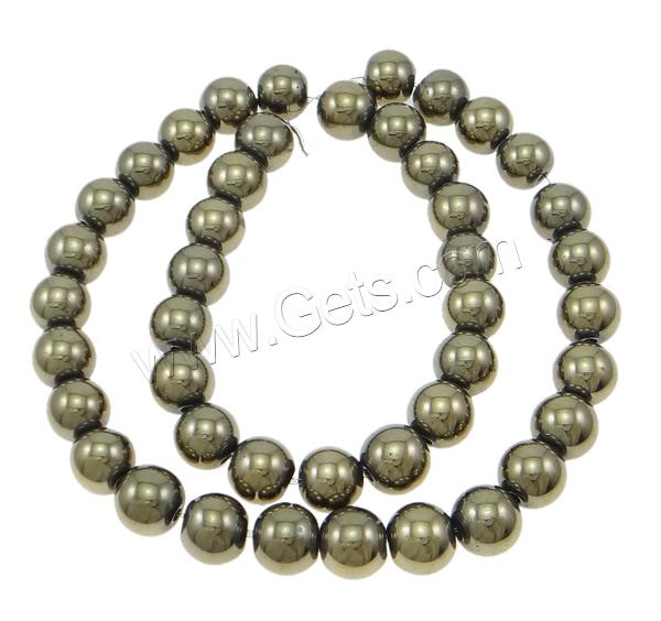Golden Pyrite Beads, Round, different size for choice, Hole:Approx 1-1.5mm, Length:Approx 15.5 Inch, Sold By Strand
