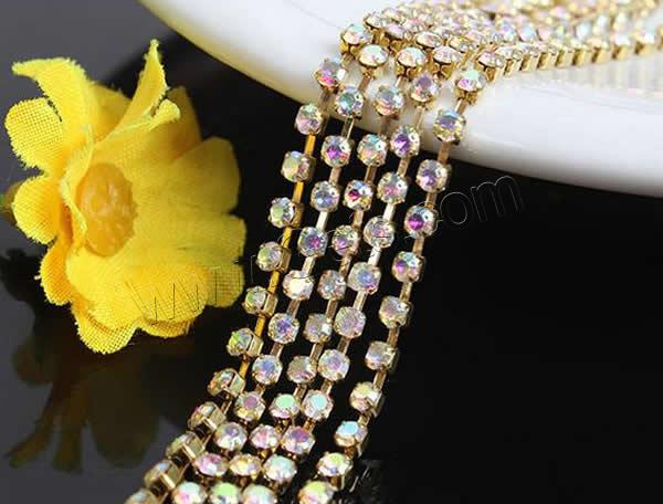 Brass Rhinestone Cup Chain, gold color plated, different size for choice & with rhinestone, mixed colors, 100m/Lot, Sold By Lot