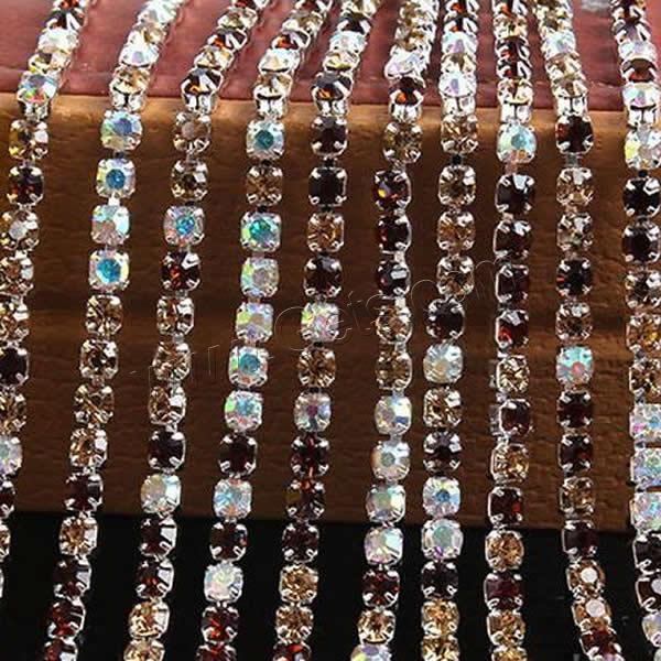Brass Rhinestone Cup Chain, platinum color plated, different size for choice & with rhinestone, mixed colors, nickel, lead & cadmium free, 100m/Lot, Sold By Lot