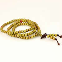 108 Mala Beads, Green Sandalwood, with Nylon Cord, Round & Buddhist jewelry, 6mm 