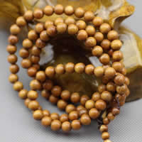 108 Mala Beads, Golden Sandalwood, with nylon elastic cord, Round & Buddhist jewelry 